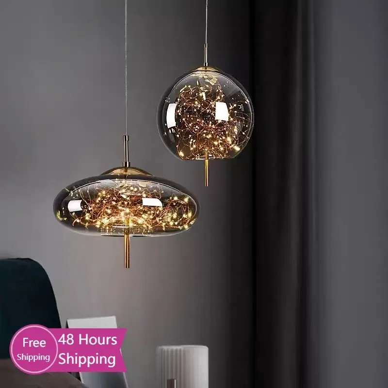 Modern Led Glass Pendant Lights for Bedroom Bedside Bathroom Hanging Lighting Ceiling Chandelier Lamp Decoration String Line