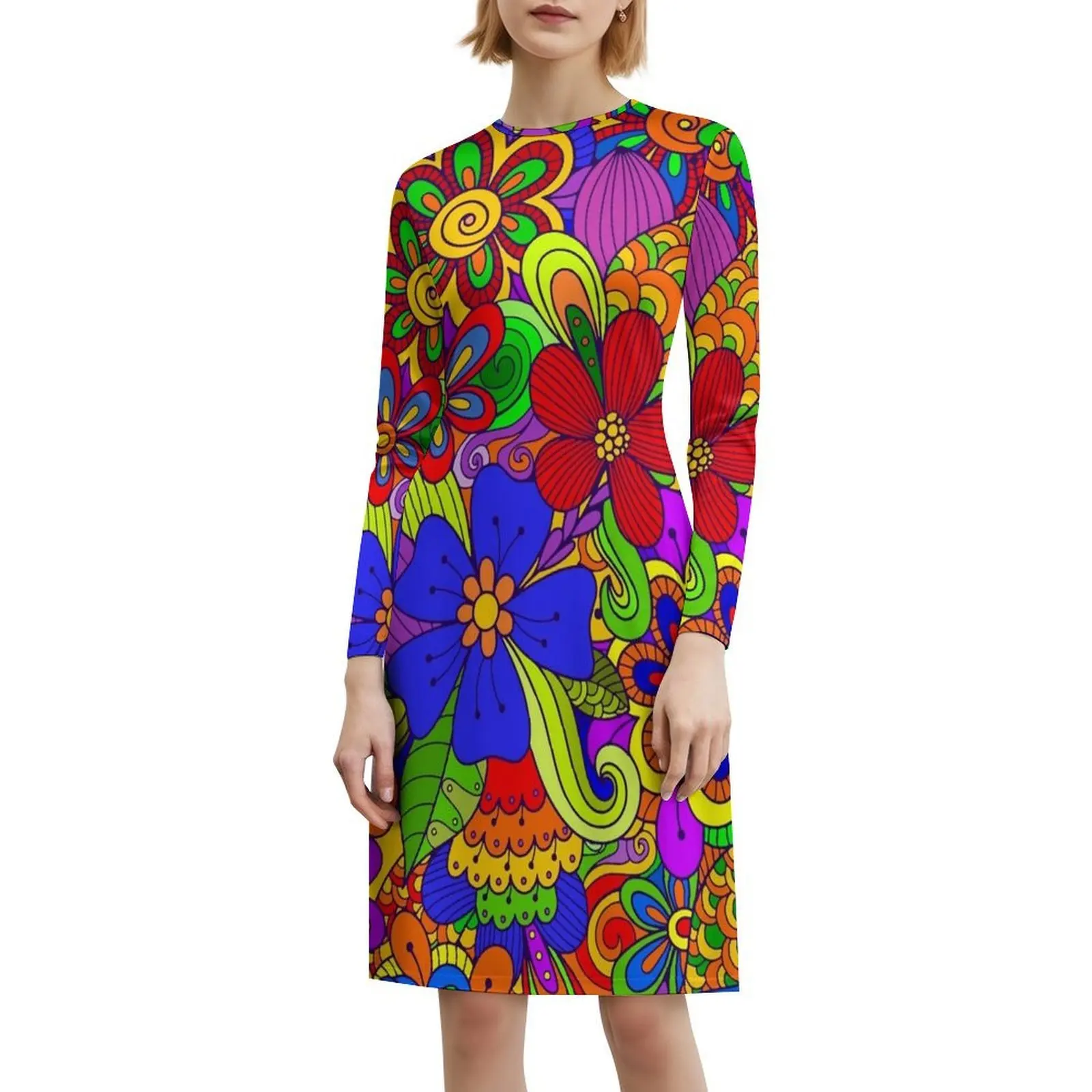 فستان بوهو أنيق بتصميم جرافيكي ملون على شكل زهرة جميلة، فستان أنيق لحفلات الزفاف على الشاطئ، زهور قوس قزح ريترو #6