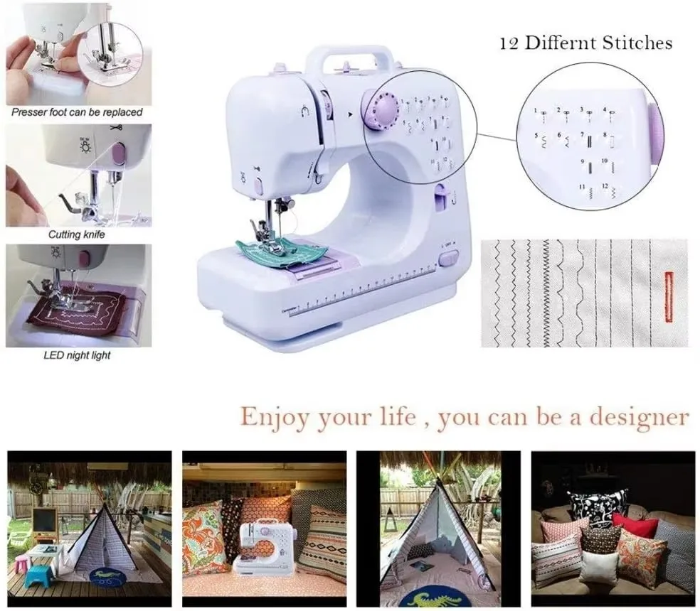 Portable Electric Sewing Machine 12 Stitches Small Double Thread Multi-function Mini Sewing Machine for Clothes Beginner