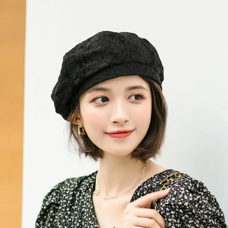 Thin Lace Beret Ladies Summer Street Shoot Fashion Bud Hat Elegant Artistic Spring Autumn Department Painter Hat Decorative Hats