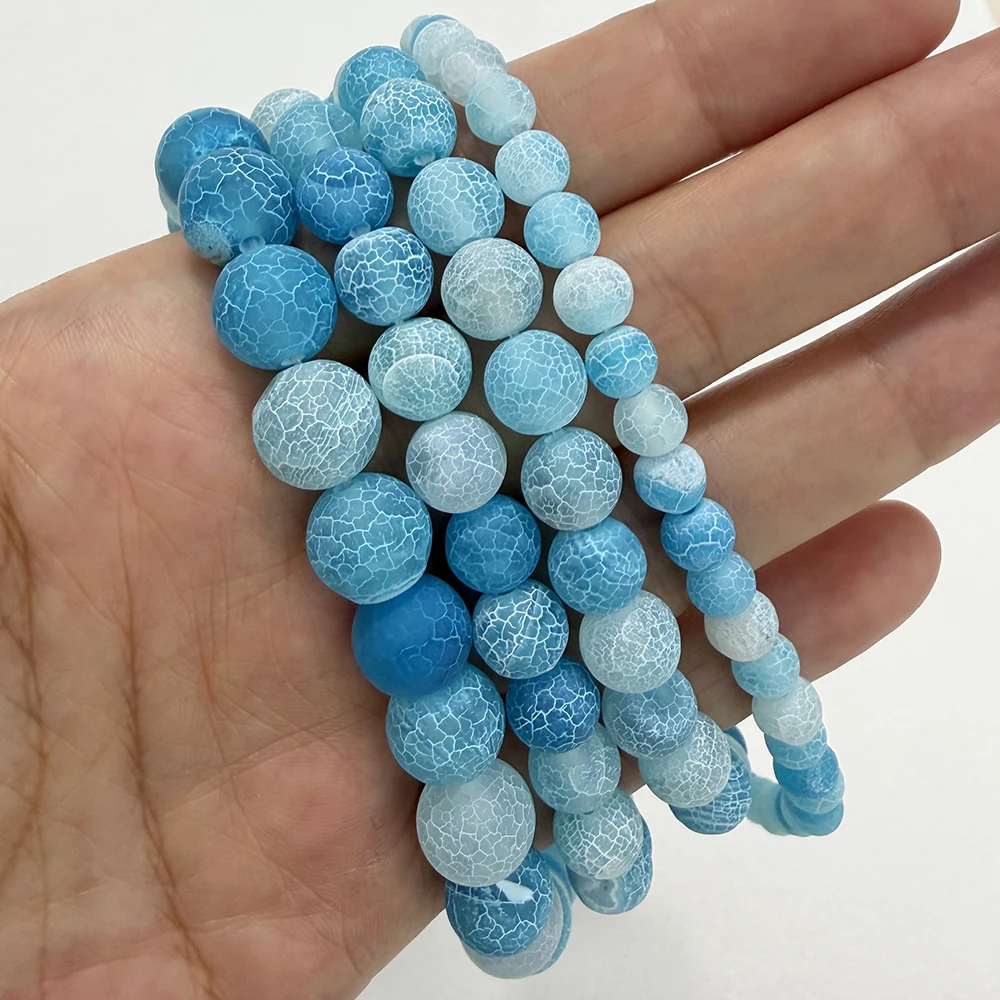 Natural Stone Frost Crab Blue Agate Round Loose Beads  6 8 10 12MM Pick Size For Jewelry Making