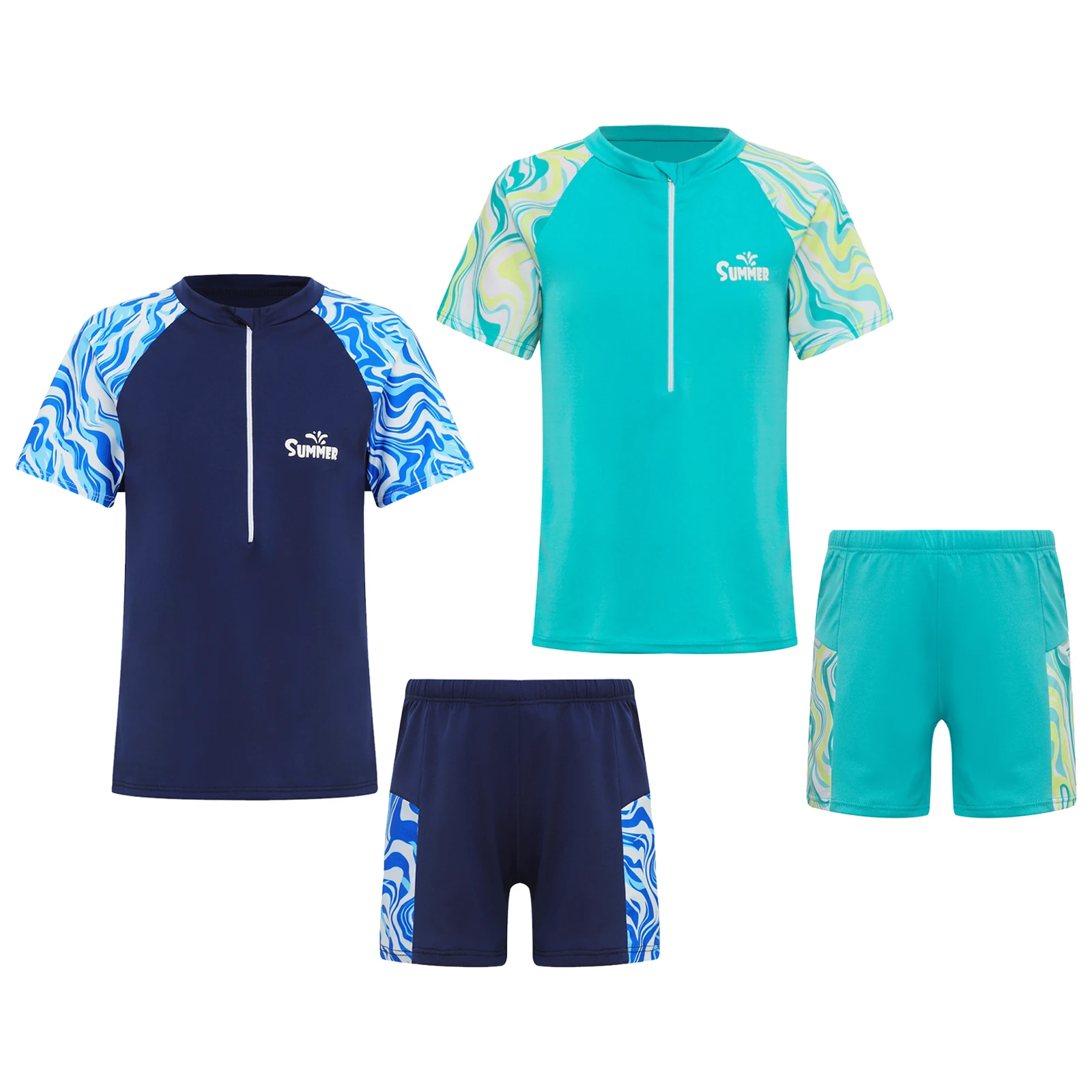 Kids Boys 2PCS Swimsuit Swimwear Beachwear Tops and Shorts Trunks Outfits Pool Beach Bathing Suit Water Sport Rash Guard Set