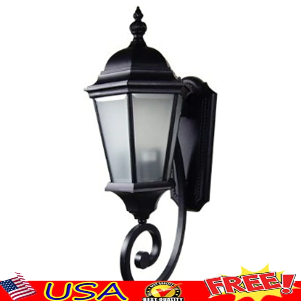 Linterna de pared fluorescente, aplique para exteriores con acabado negro, pantalla de vidrio con certificación UL, accesorio de iluminación eléctrico de 13W para uso Exterior