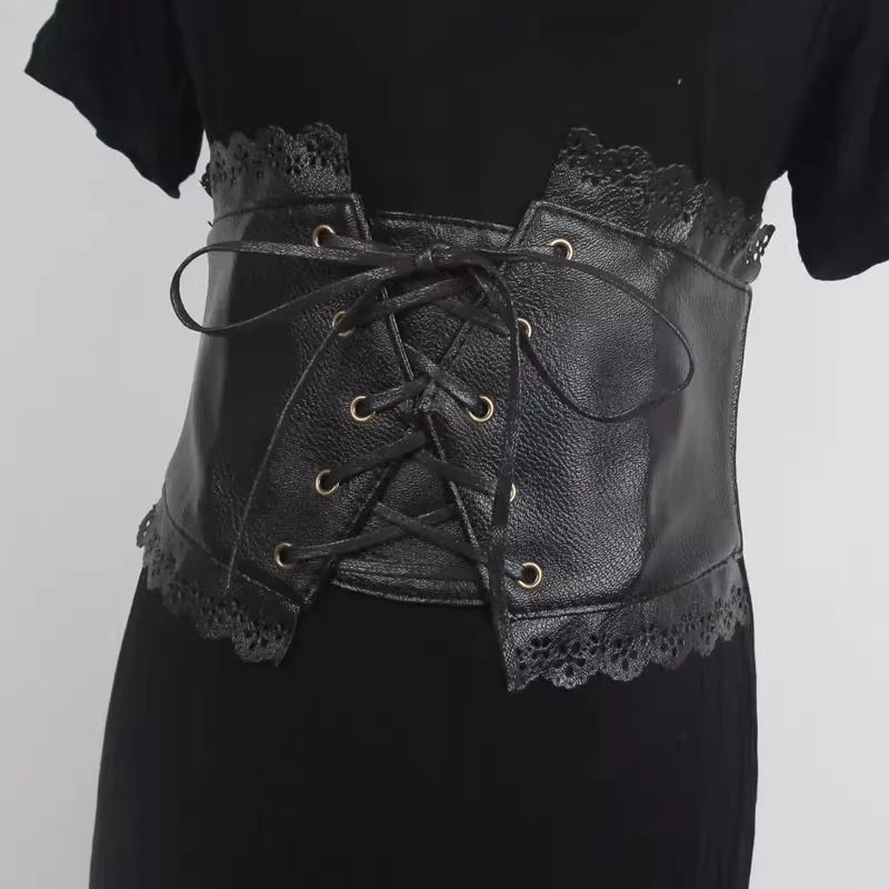 

Cute Harajuku Gothic Punk Lolita Waist Cincher – Versatile Lace-up Corset Belt with Crisscross Straps and Cut-out Design