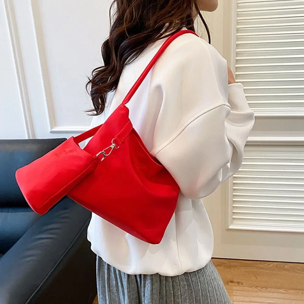 Korean Style Nylon Tote Bag Handbag Pure Color Embroidery Letter Underarm Bag All-match Large Capacity Cloth Shoulder Bag Women