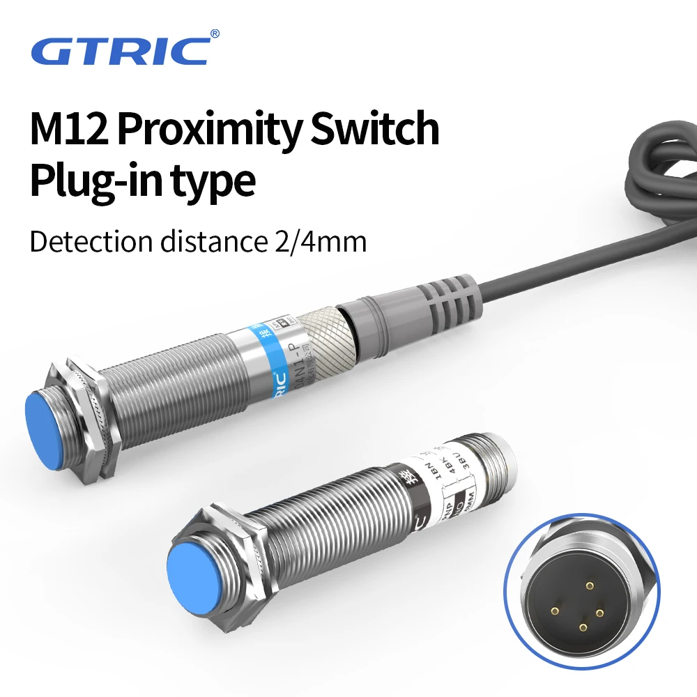 Sensor de Proximidade Indutivo GTRIC NPN PNP Conector M12 4 Pinos Série Plug-in Embutido Não Embutido DC AC Distância de Detecção 2mm 4mm