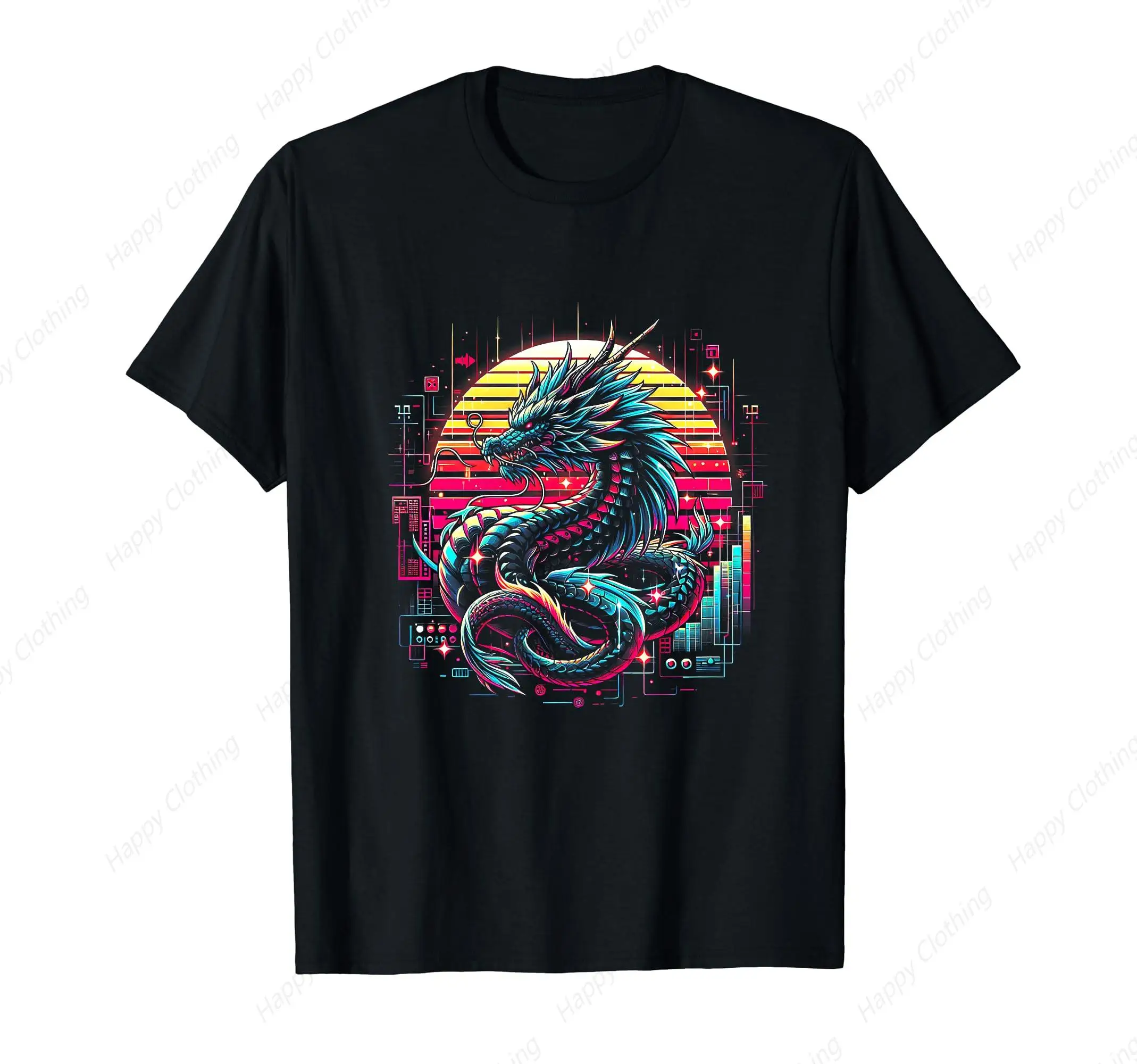 Cyberpunk Dragon Retro Futuristic Outrun Synthwave Japan T-Shirt Oversized Graphic Tees Y2k Vintage Tees