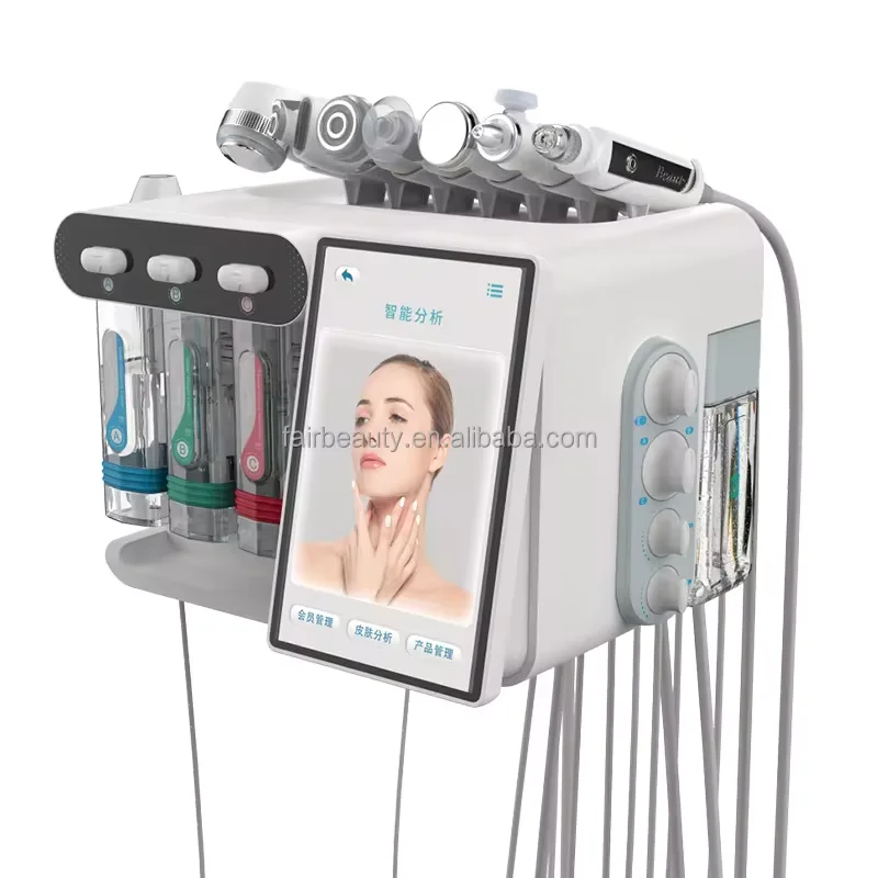 Portable 8 In 1 Oxygen Facial Machine Skin Analysis H2O2 Small Bubble Hydro Dermabrasion Deep Cleansing Machine