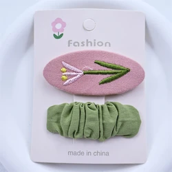 2Pcs/Set Korean Embroidery Hair Pin Bow Print Flower Princess Hair Clips for Children Baby Girls Headwear Kids Hair Accessories