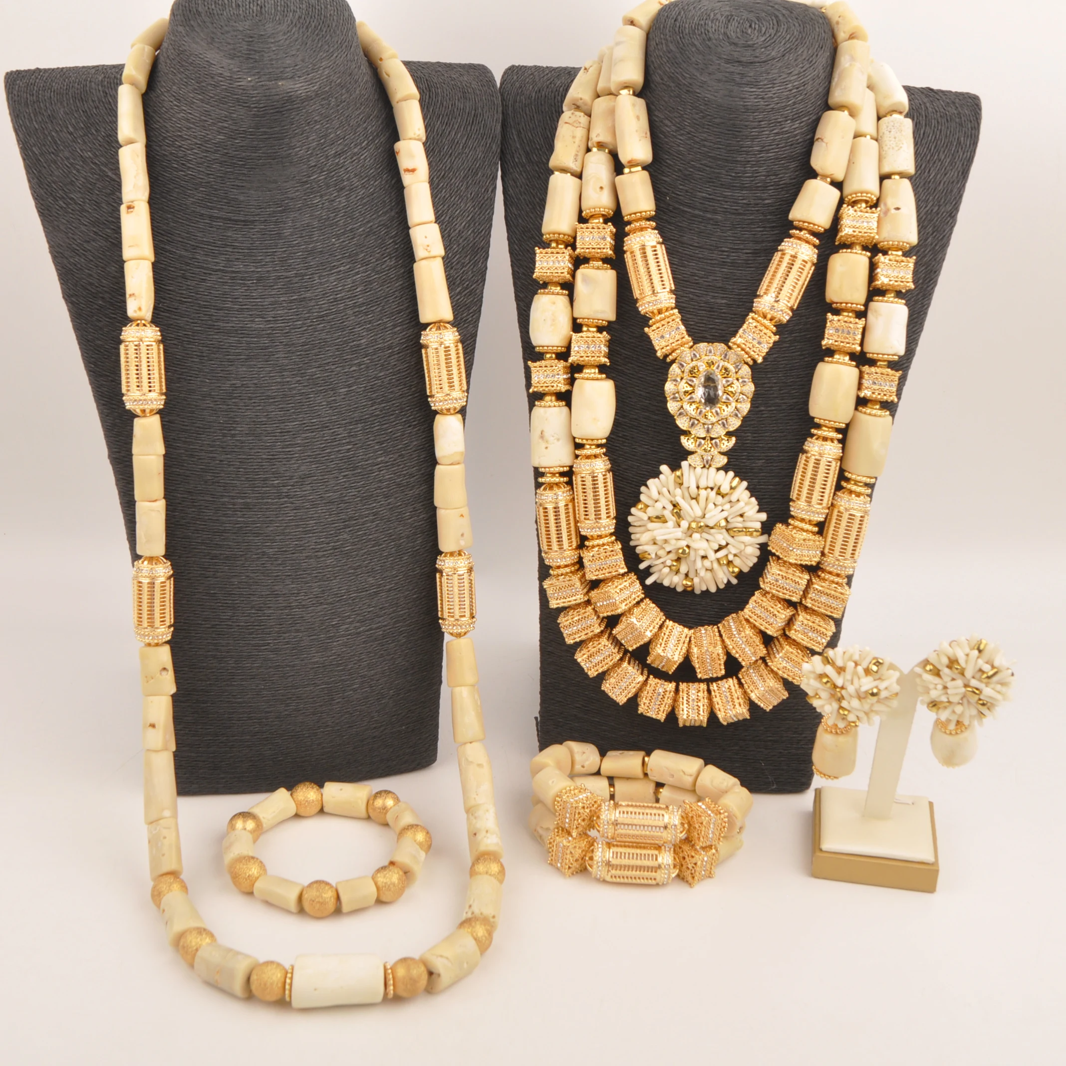 Natural coral Nigerian Wedding Necklace White Fashion Jewelry set Africa