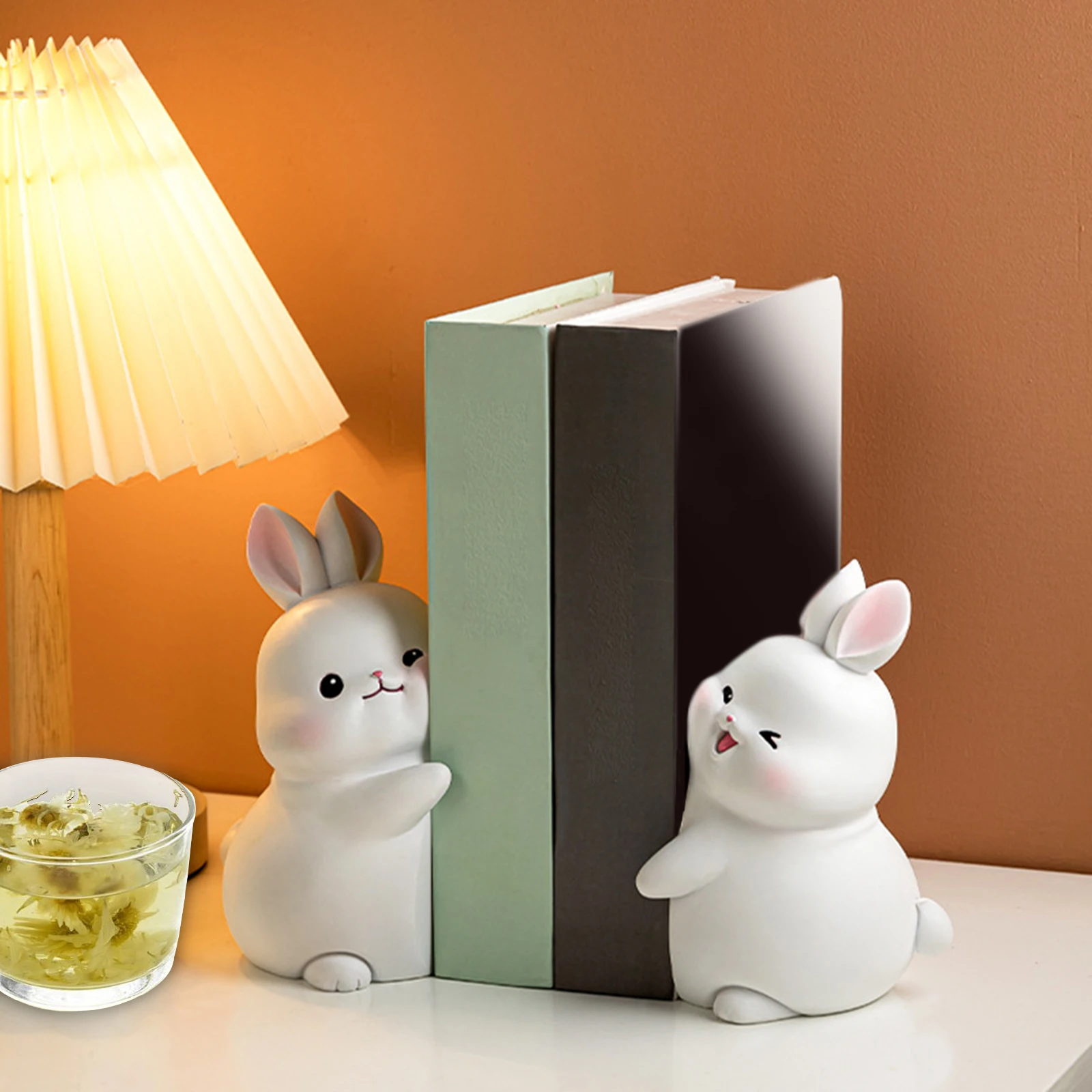 Cute Shelf Rabbit Bookends Resin Figurines Unique Book Stand Holder Organizer Display Support for Office Home Cabinet Decoration