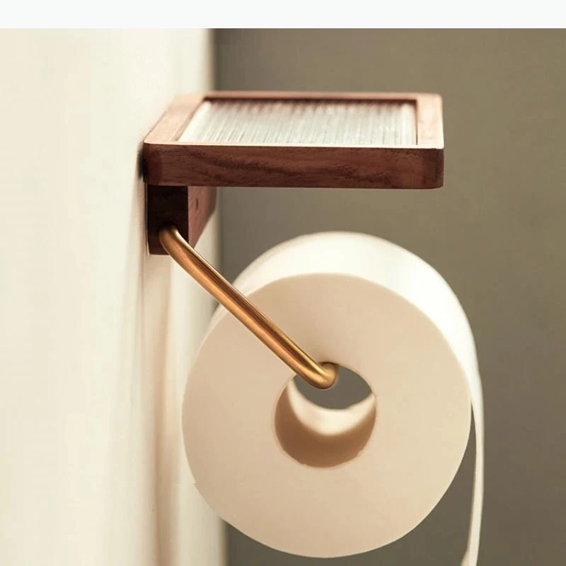 Roll Paper No Punching Required Acrylic Wood Tissue Napkin Bathroom Wall Storage Rack Shelf