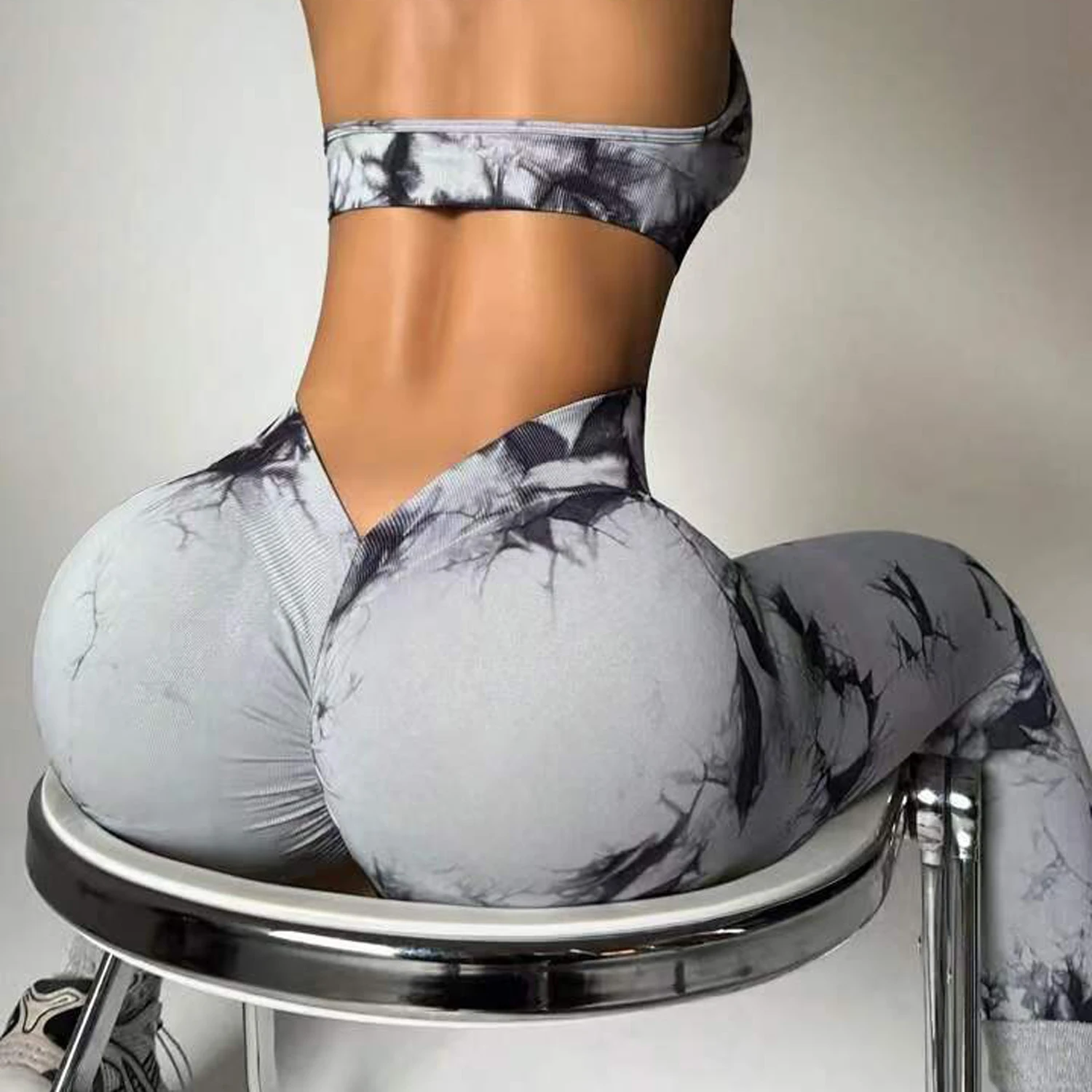 

Женские спортивные комплекты с V-образным вырезом на спине, леггинсы для фитнеса, бюстгальтеры с лямкой на шее, костюмы для спортивных тренировок, спортивные штаны для йоги, тренировочные колготки