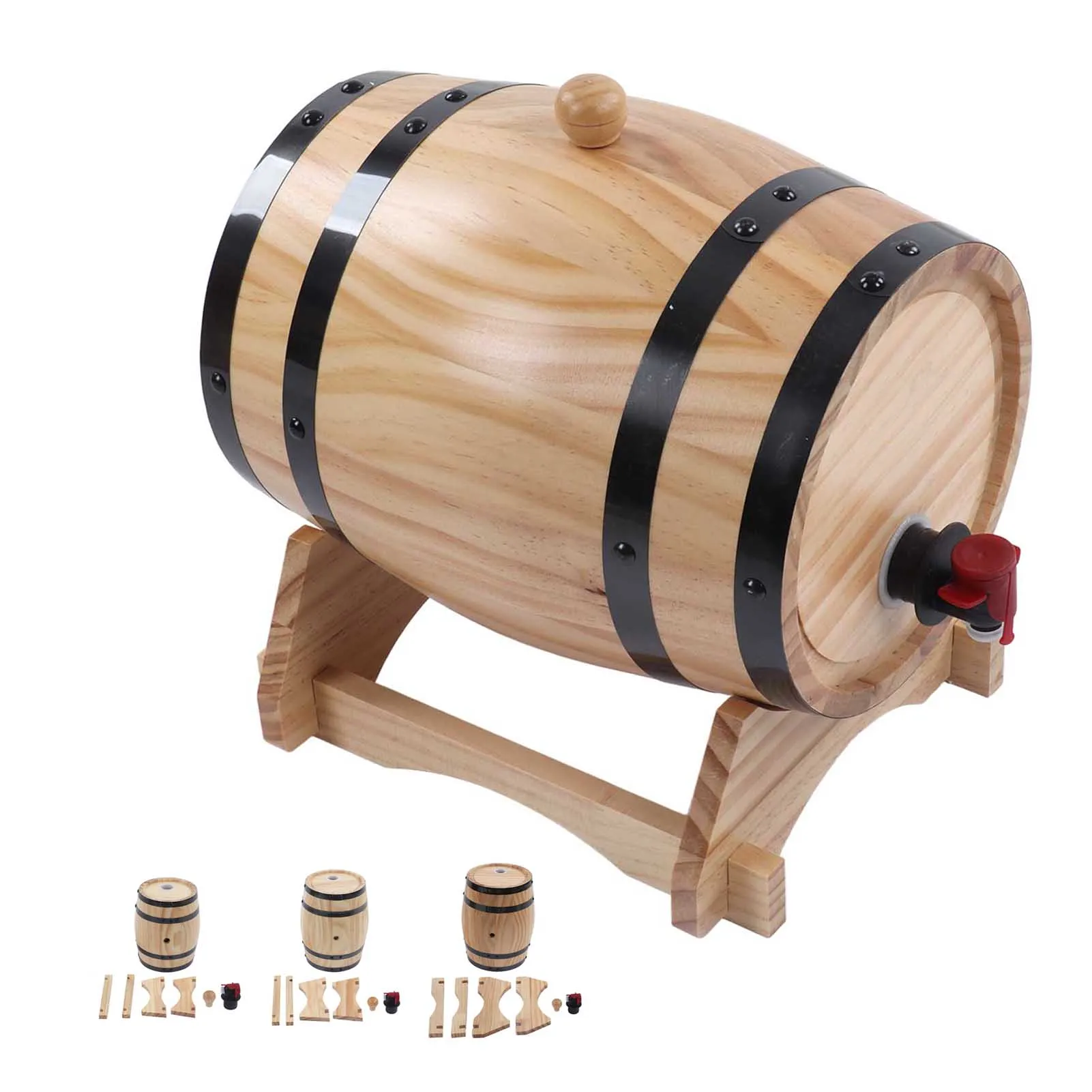 1/3/5L Wine Barrel Self Brewed Wine Pine Aging Barrels Wooden Beer Barrels for Bar Catering Barbecue Shop Home Kitchen Accessory