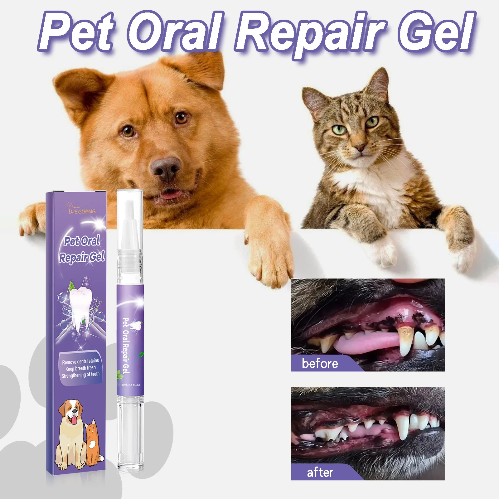 Pet Oral Repair Gel macchie di denti odore rimozione del tartaro cane elimina l\'alitosi pulizia dei denti sbiancamento gatto rimozione del tartaro