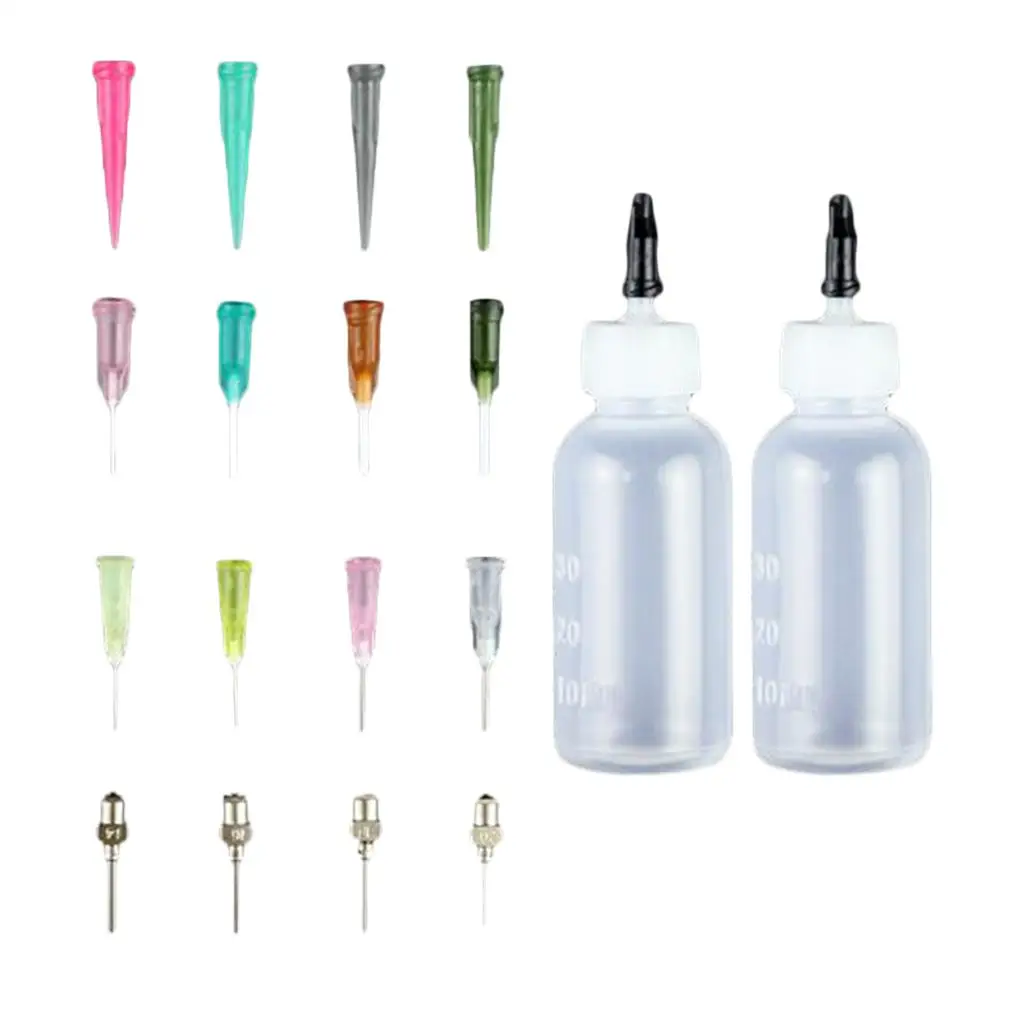 Empty Ink Squeeze Syringe Bottles Applicator 16pcs Paint Needles Tips