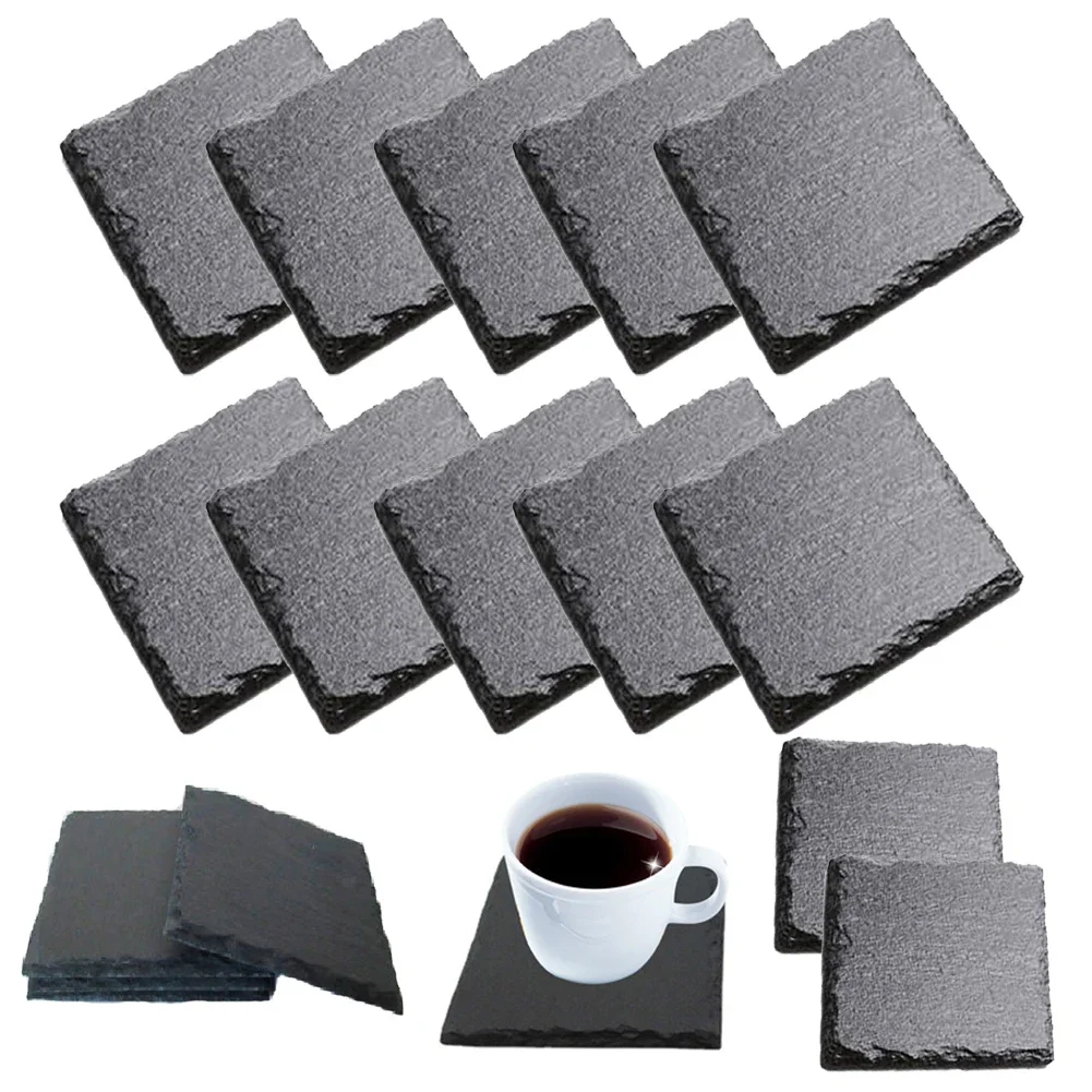 4-12pcs Stone Coasters Square Slate Drink Coasters for Cups Bar Mugs Glasses Kitchen Cup Mat Drink Coaster for Kitchen Gadgets