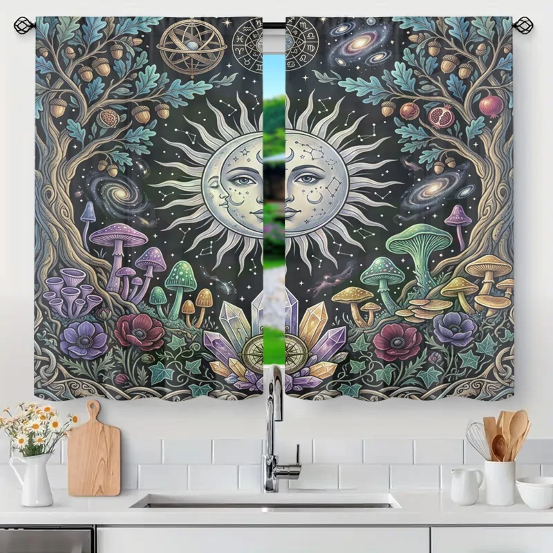 Mystic Celestial Astrology Curtain Cosmic Galaxy Mushroom Zodiac Tarot Steampunk Window Shower Curtain Boho Bohemian Home Decor