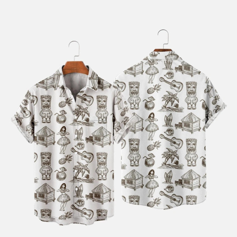 

Men's Hawaiian T-Shirt For Women Guitar Style 3D Printed Y2K Hombre Fashion Shirt Casual Beach Oversized Clothes