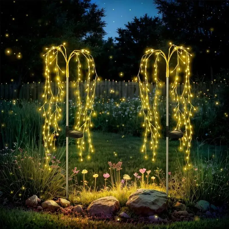 

LED Solar String Light Firecracker Lights Waterproof Willow Trees Lights LED Copper Wire Firework Light for Patio Lawn Garden