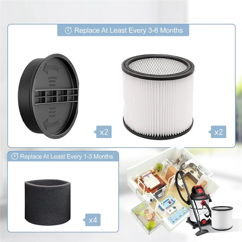 AC39-Filtro di ricambio 90304, 90585 Manicotto in schiuma adatto per Shopvac 90304, 90350, 90333, aspirapolvere asciutti e bagnati da 5 galloni