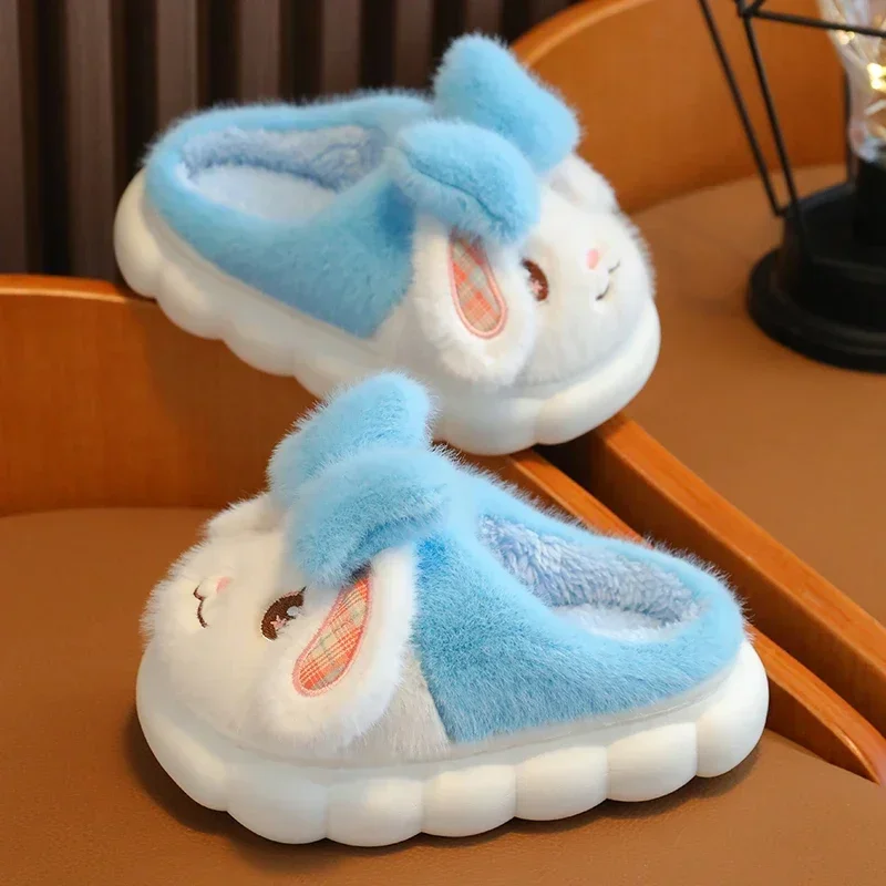 New Winter Warm Cute Cartoon Rabbit Children\'s Plush Slippers Soft Non-slip For Baby Boys Girls Kids Indoor Home Cotton Shoes