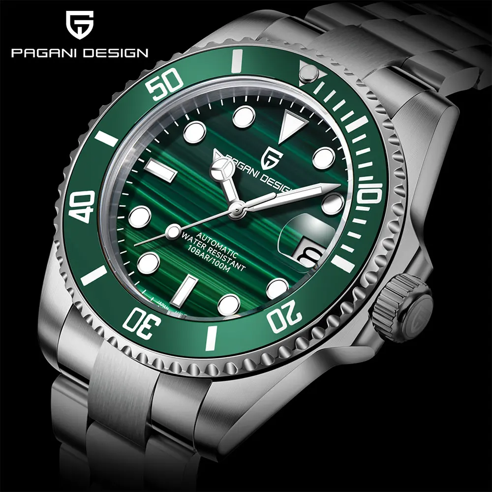PAGANI DESIGN Classic Green Men Watch 43mm Mechanical Watches Waterproof Clock Top Brand Sapphire Glass Automatic Wristwatch Men