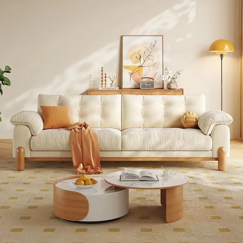 Design High Back Beige Sofas European Wood Armrest Modern Nordic Luxury Sofas Lounges Lazy Recliner Divano Gonfiabile Furniture