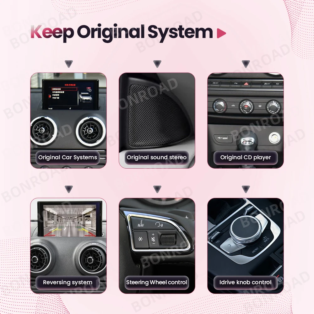 BONROAD-محول سيارة لاسلكي أندرويد ، وصلة هوائي بالمرآة ، بلوتوث بنظام تحديد المواقع والملاحة ، أودي A3 8V ، من-من #5