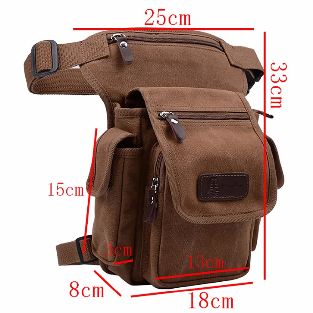 Men Waist Pack Leg Drop Bag for Motorcycle Rider Multi Pockets Canvas Military Casual Thigh Male Bum Hip Belt Fanny Pack