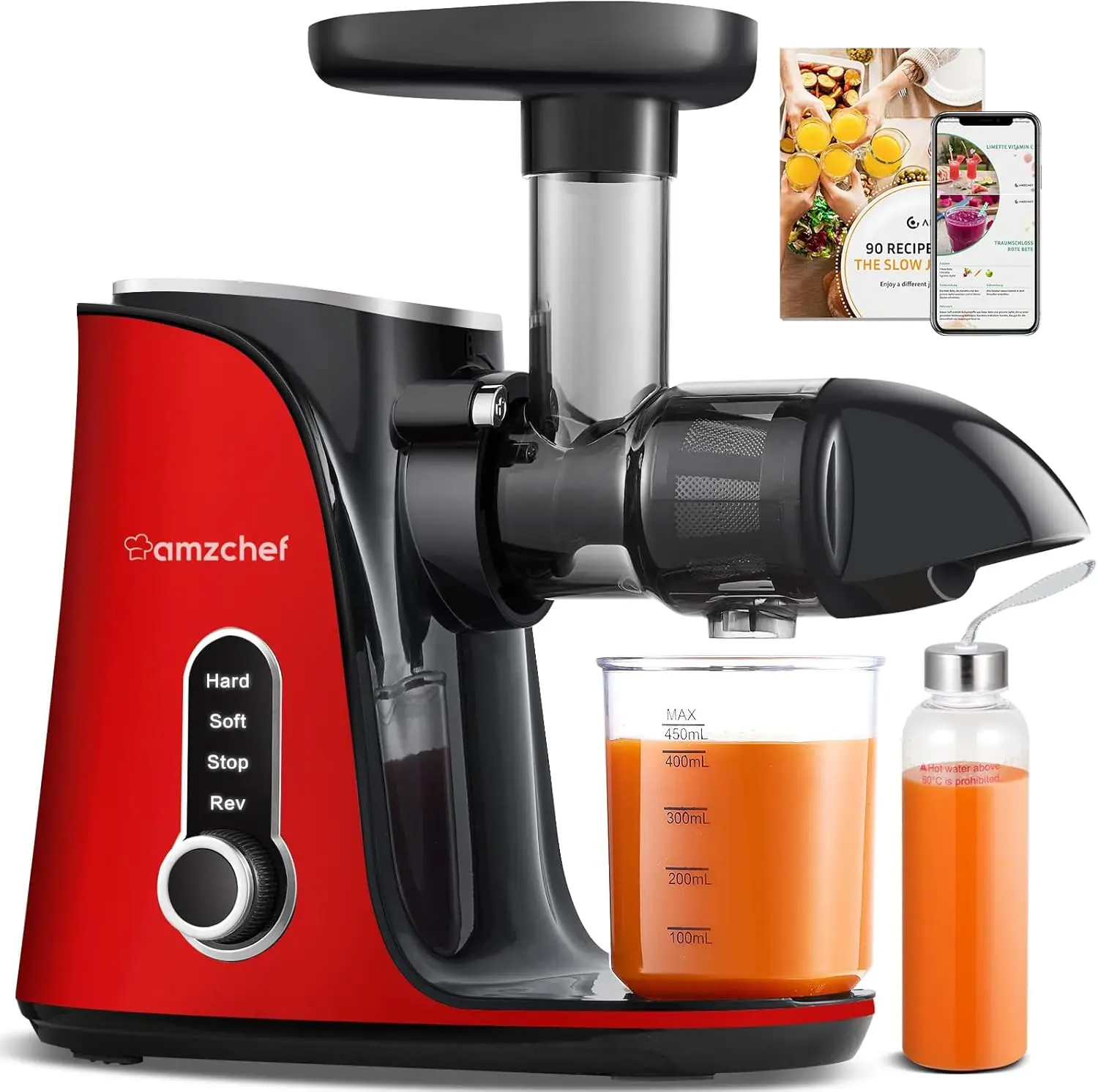 

Machines, AMZCHEF Slow Cold Press Juicer with 2 Speed Modes, Travel bottles(500ML), LED display, Easy to Clean Brush & Qu