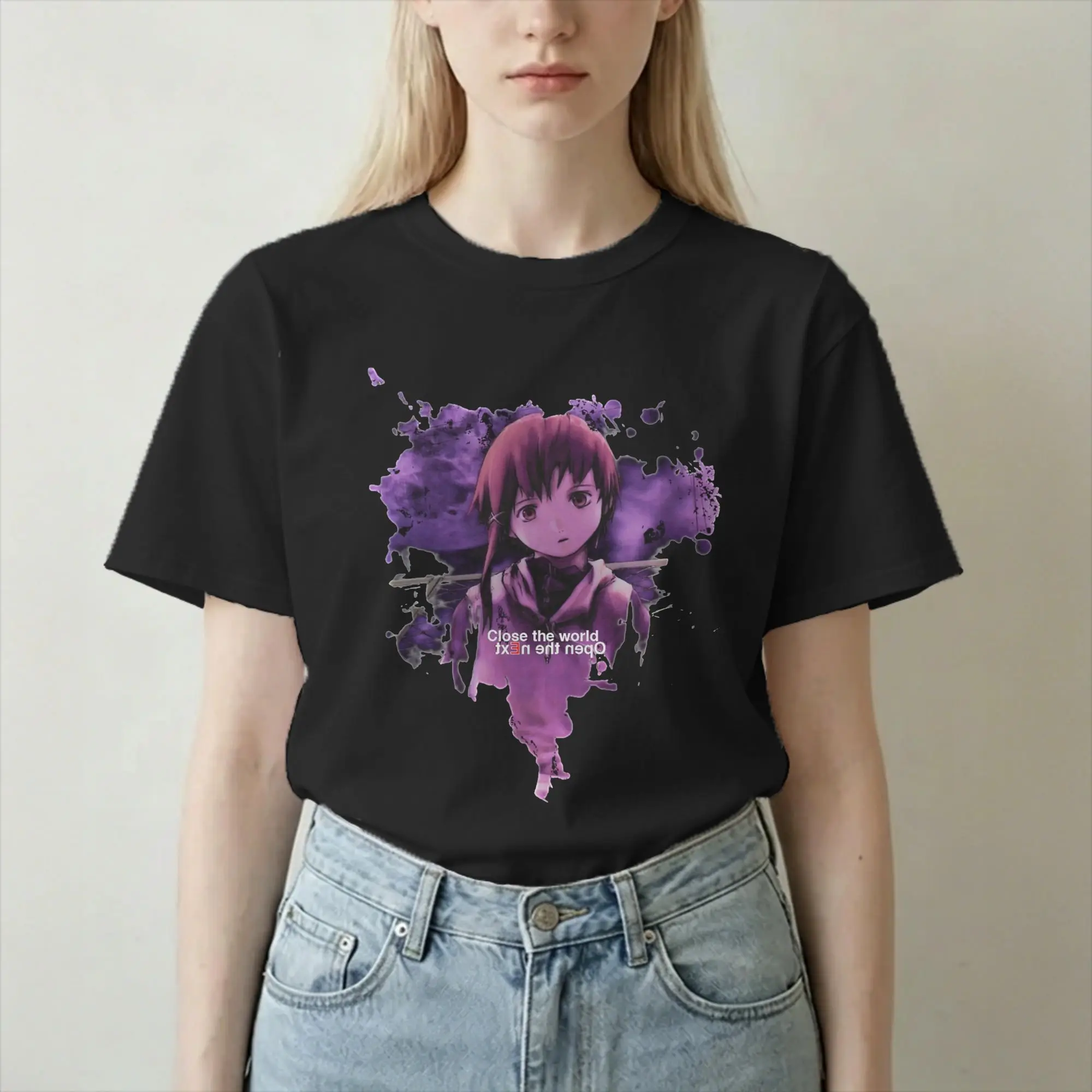 Camisetas Serial Experiments Lain para Homens e Mulheres, 100% Algodão, Camiseta de Lazer, Estilo Anos 80 e 90, Camiseta de Anime Sci-Fi, Roupas Plus 