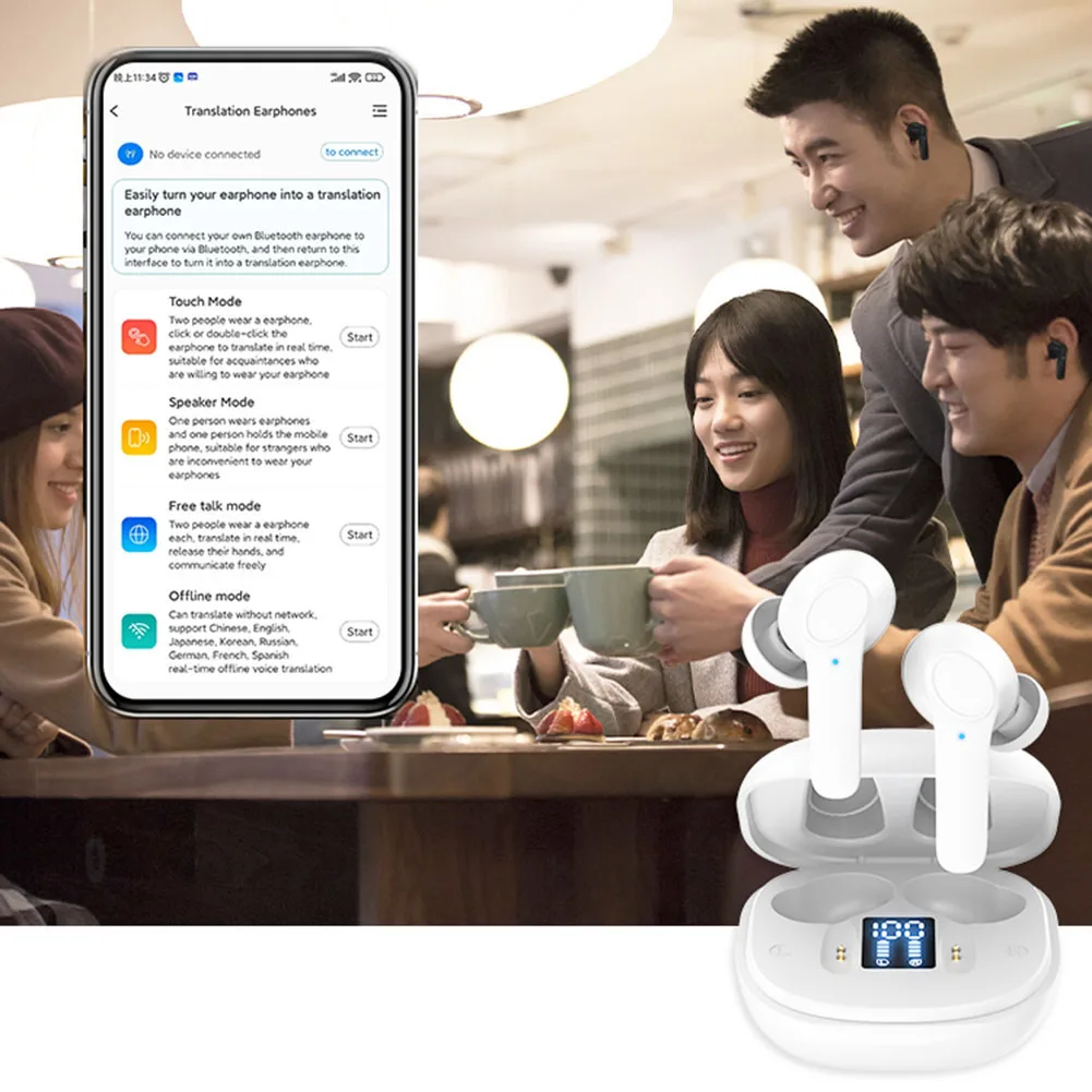 144 lingue Traduttore in tempo reale Auricolari Precisione del 99% Wireless BT Traduttore vocale bidirezionale Cuffie con traduttore con cancellazione del rumore