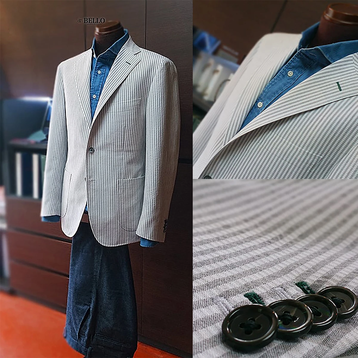 Trajes de boda a rayas finas para hombre, ropa de novio con solapa de muesca, esmoquin ajustado, chaqueta de negocios, pantalones de oficina, 2 piezas, hecho a medida