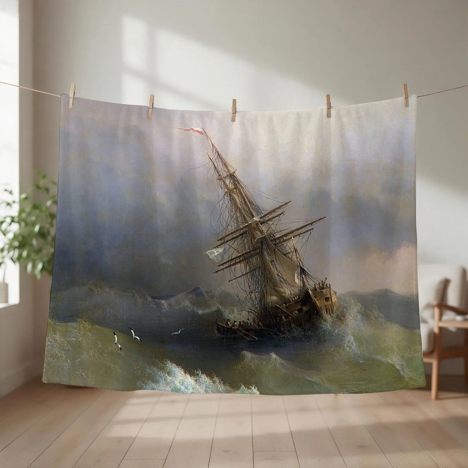 Ship in the Stormy Sea - Ivan Aivazovsky - 1887 Throw Blanket Custom Cute Plaid sofa bed wednesday Blankets