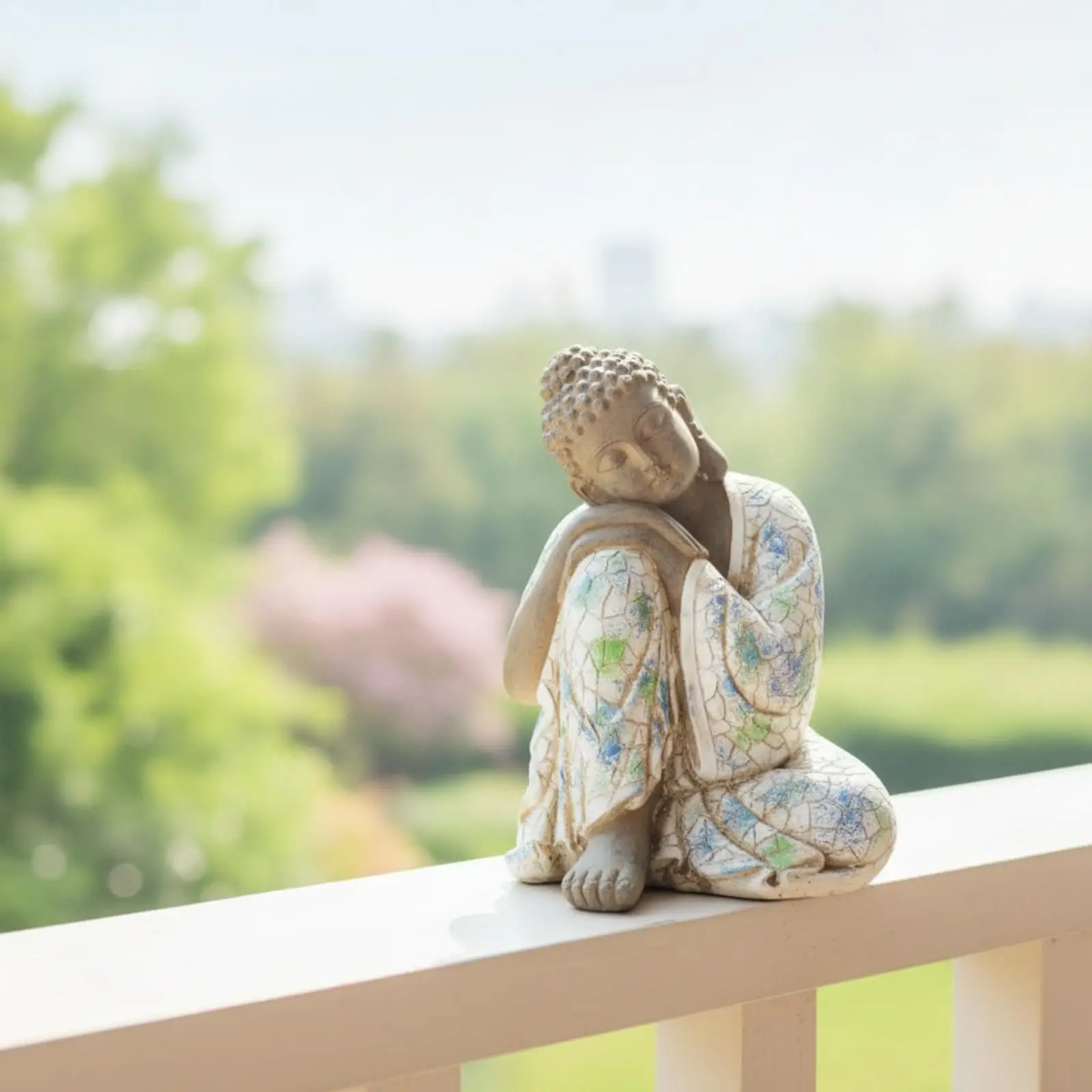 Resting-Head Buddha Figurine Indoor Outdoor Crackle-Pattern Buddha Ornament Intricate Detail for Miniature Landscape, Home