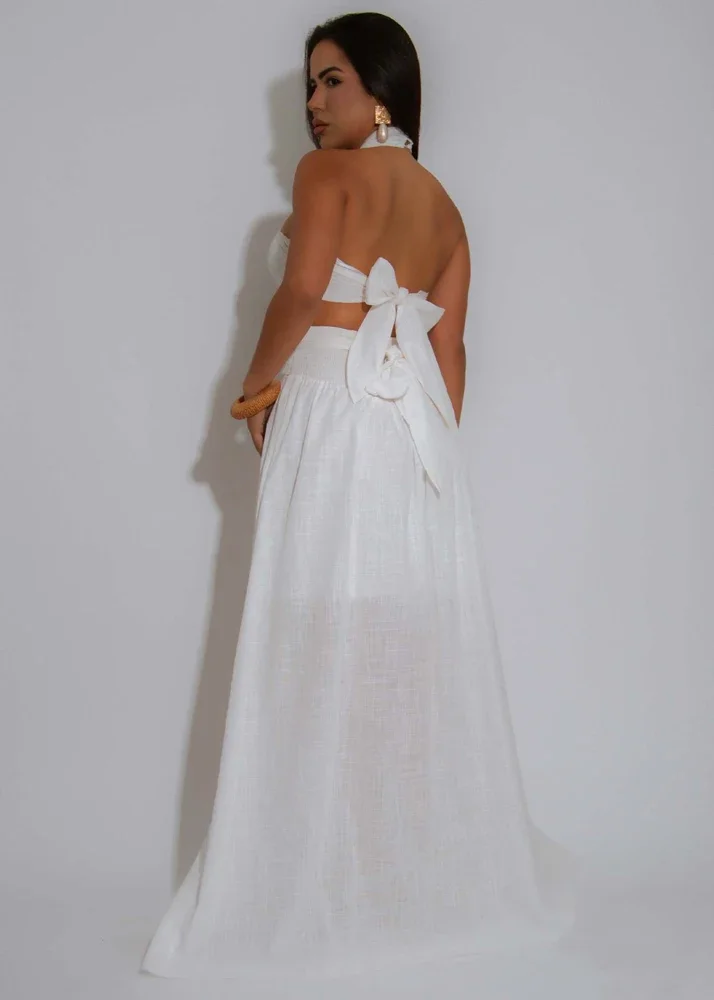 2 Pieces Sets Padded Top with Halter Neck Long Skirt Two Piece Set Sexy White Outfits Women 2026 Summer Elegant Party Dress