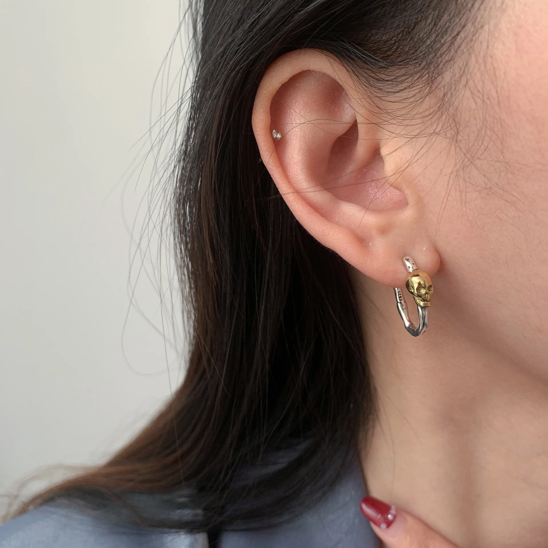 VENFTILLE Silver Gold Color Skull Hoop Earrings for Women Girl Punk Hiphop Jewelry Dropship Wholesale