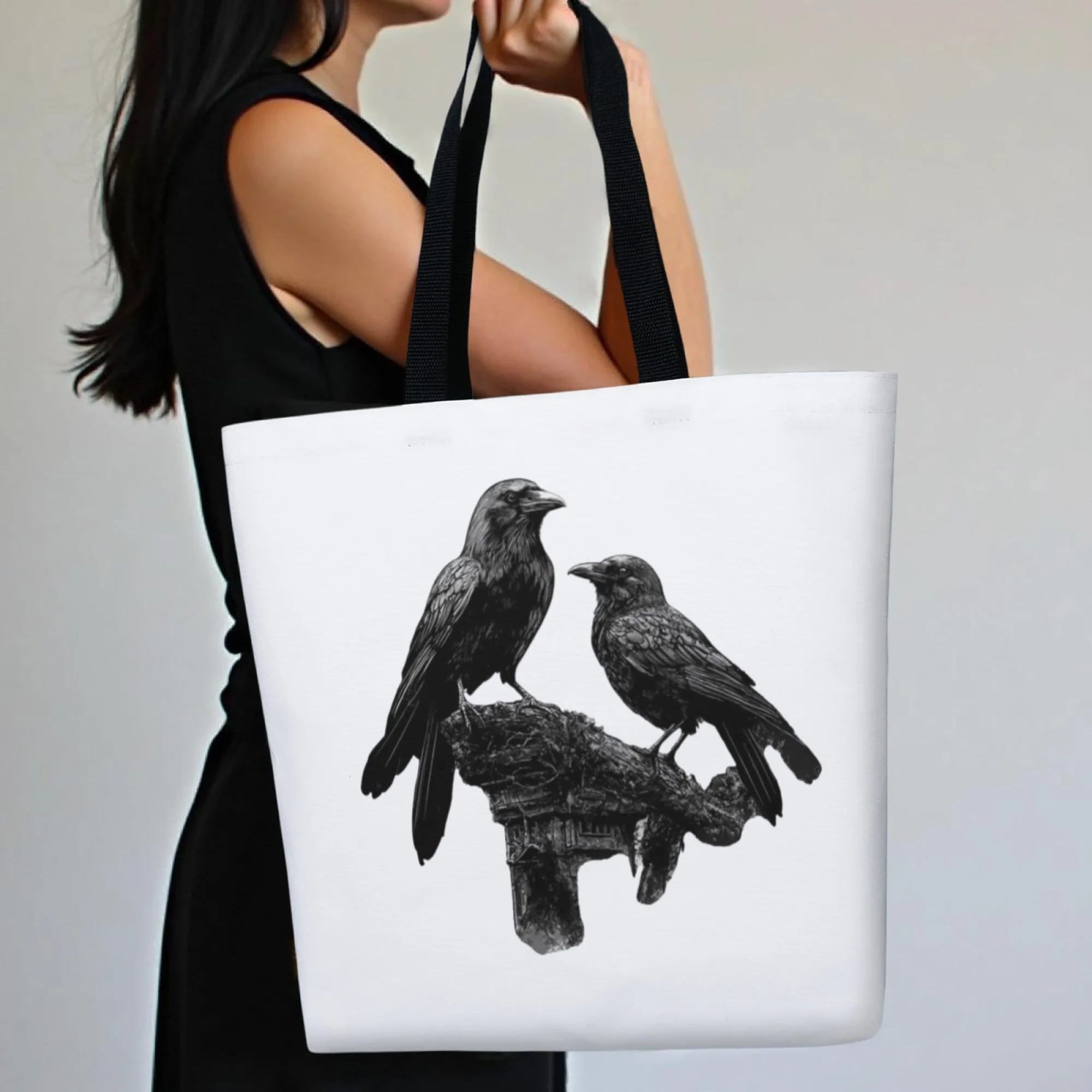 أسود الغراب القوطية المرأة قماش حمل حقيبة الظلام موضوع حقيبة تسوق قابلة لإعادة الاستخدام للنساء مثالية لمحبي القوطية عشاق غامض