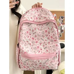 MINISO My Melody Backpack Hello Kitty Cute Student Canvas Printed Shoulder Bag Cartoon Casual Backpack Large Capacity Tote Bag