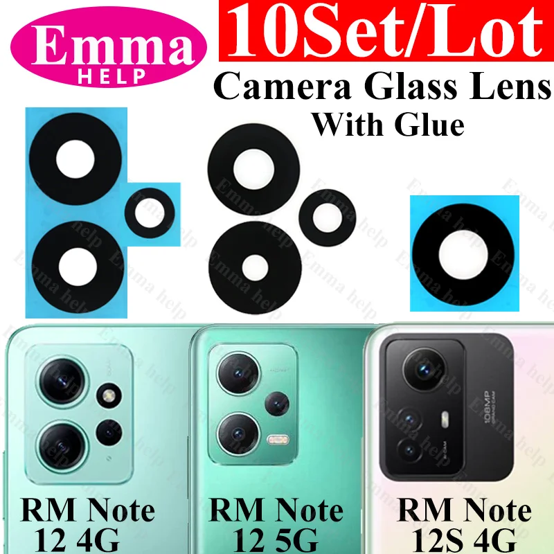 Emmahelp 10Set Back Camera Glass Lens Rear For Xiaomi Redmi Note 11 12 Pro 12s 11s 11T With Glue Adhesive Sticker Repalcement