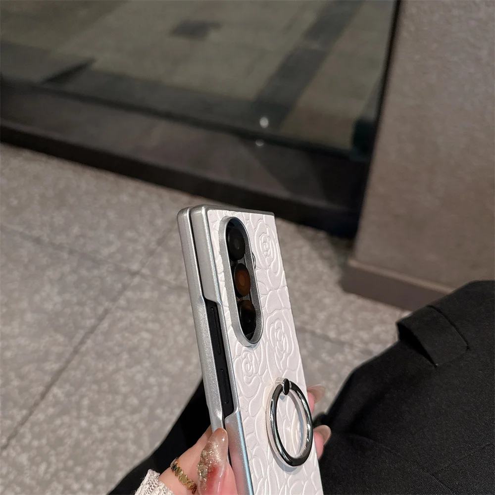 حافظة هاتف فاخرة من الجلد باللون الأبيض والوردي لهاتف سامسونج جالاكسي Z Fold7 fold3 4 Fold6 fold5 مع حافظة حلقية مقاومة للصدمات Funda #5