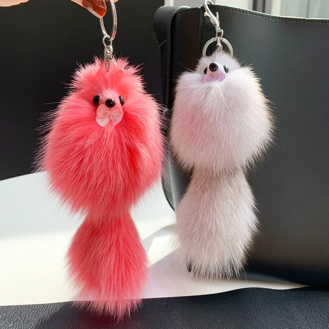 Real Fox Fur Little Fox Doll Ladies Bag Pend Car Key Chain Pendant Mobile Phone Pendant Real Fur Keychain With Silver Chain Ring