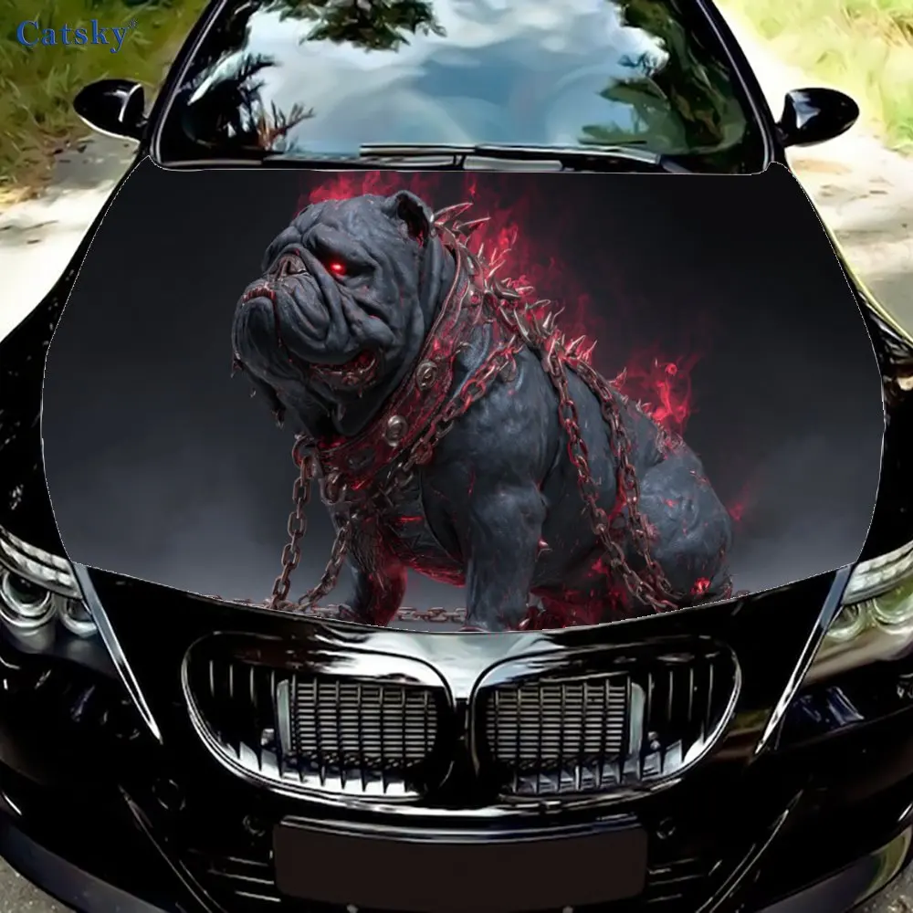 Menacing Infernal Bulldog Car hood decals, car cover decorative stickers, and vinyl wraps for cars, SUVs and trucks. Self-adhesi