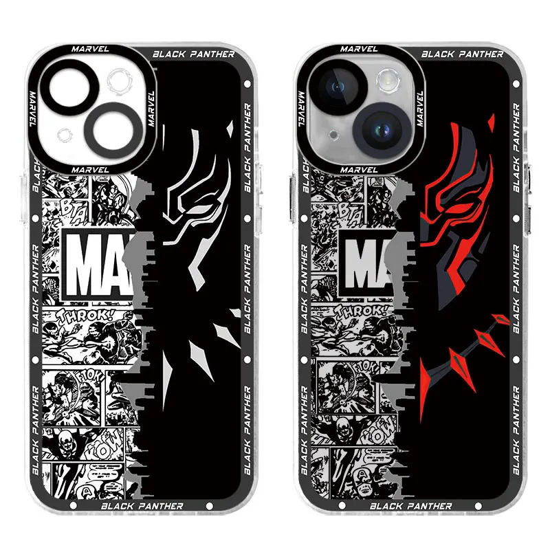 Black Panther Superhero Cool Case for iPhone 15 Pro 11Pro Max XR 12 13 Mini XSmax 14 7 Plus SE 6 8 X XS Phone Clear Fundas Cover