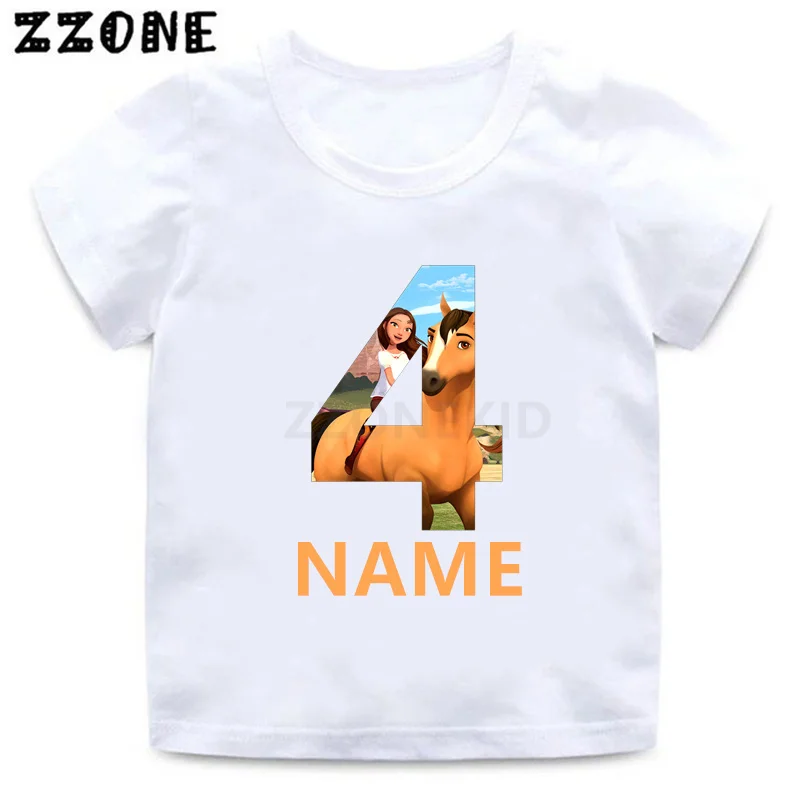 Kids T-shirts 1 2 3 4 5 6 7 8 9 Years Birthday Lucky & Mustang Spirit Horse Cartoon Children T shirt Baby Girls Boys Clothes