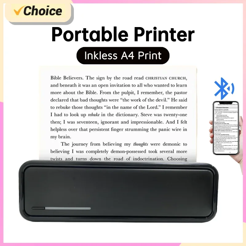 

LISM A4 Mini Printer Bluetooth Mobile Wireless 200DPI BT Thermal Paper Printing Document for Home Office X9 Portable Printer