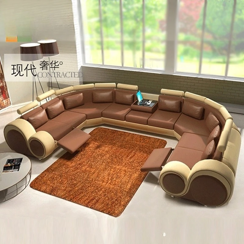 Creative leather functional sofa combination luxury U-shaped sofa