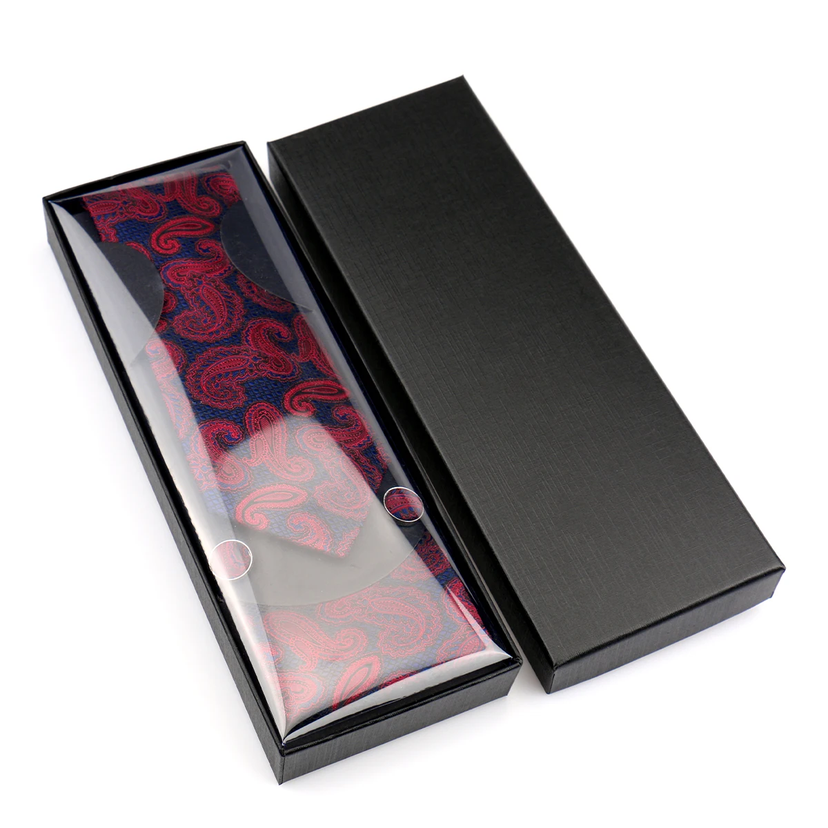 Luxury Mens Paisley Tie Set with Pocket Square Cufflinks Gift Box Wedding Banquet Business Formal Party Accessories High Quality