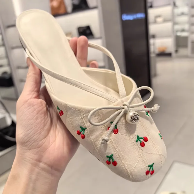 

Новые женские туфли: Изысканные мюли с круглым носком во французском стиле, повседневная обувь Baotou, дизайнерские туфли Zapatos De Mujer